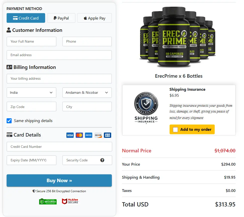 ErecPrime™ Checkout Page